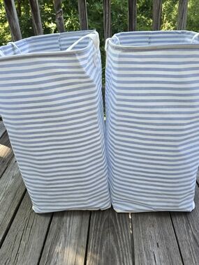 Striped Laundry Hampers - Blue and White (Pair)